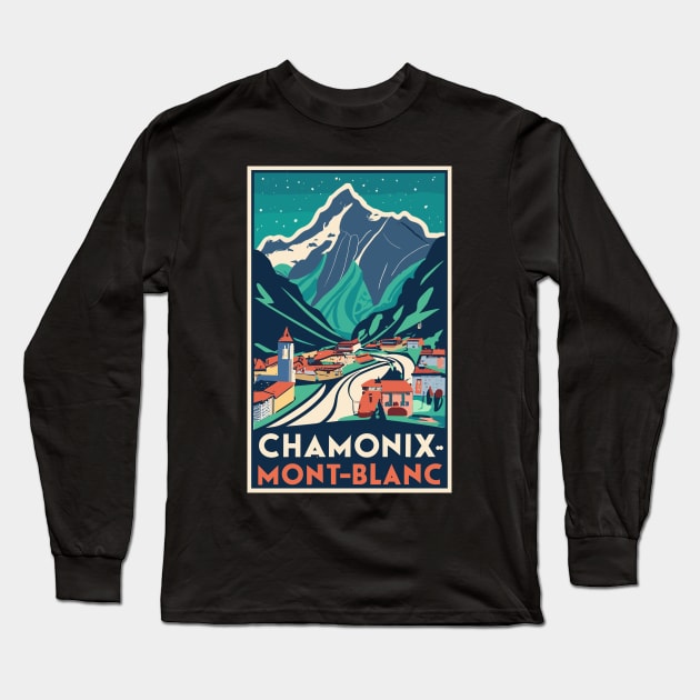 A Vintage Travel Art of Chamonix-Mont-Blanc - France Long Sleeve T-Shirt by goodoldvintage